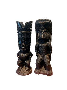 Coco Joe's Lava Tiki Figurine Lot Bookends Kanaloa #291 & Hawaiian God #110